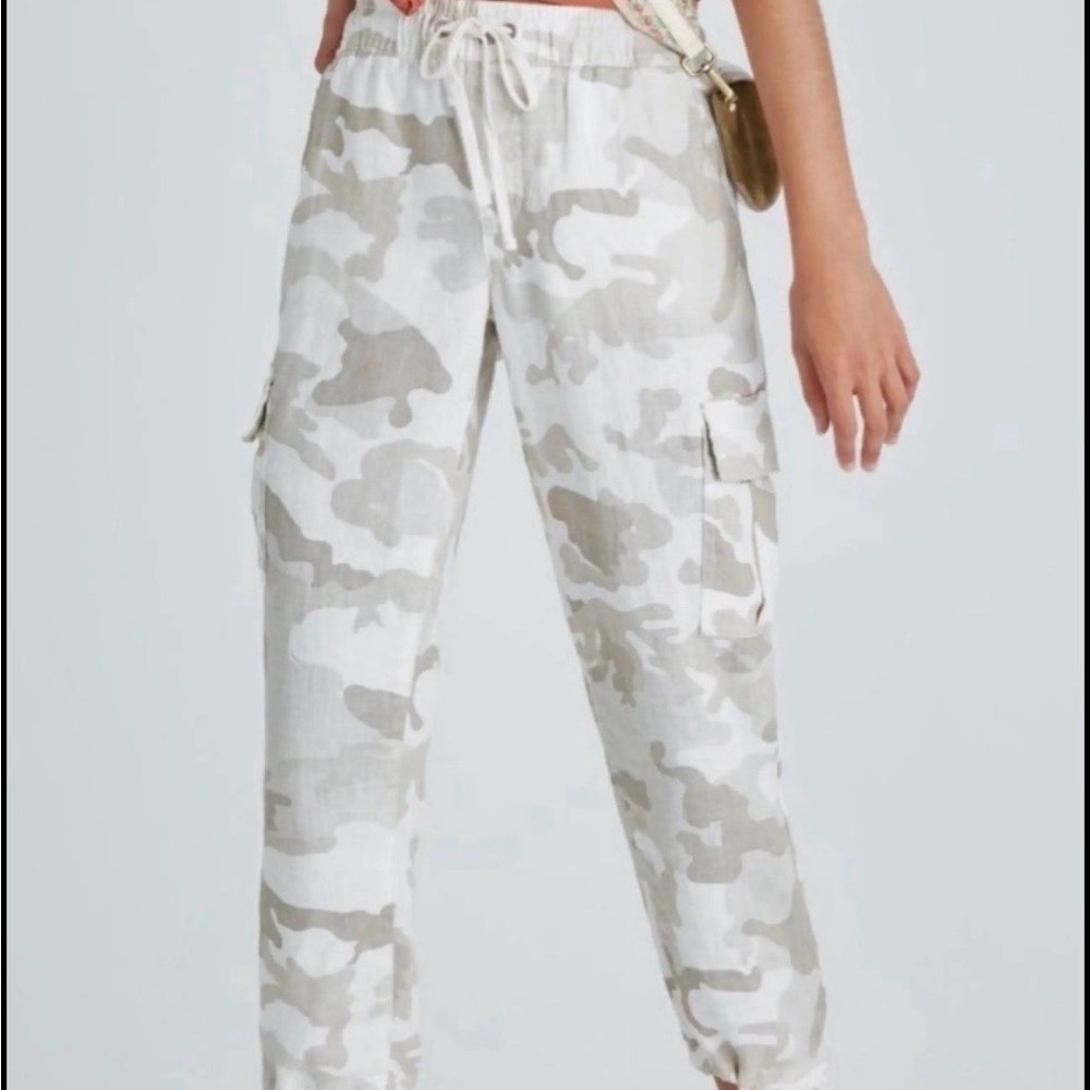 Sanctuary x Anthropology Carefree Cargo Pants 100% Linen Drawstring waistband